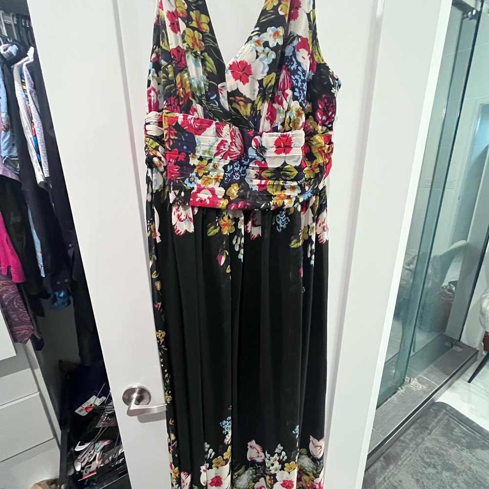 Ever Pretty Pink and Red Plunge Maxi Sundress